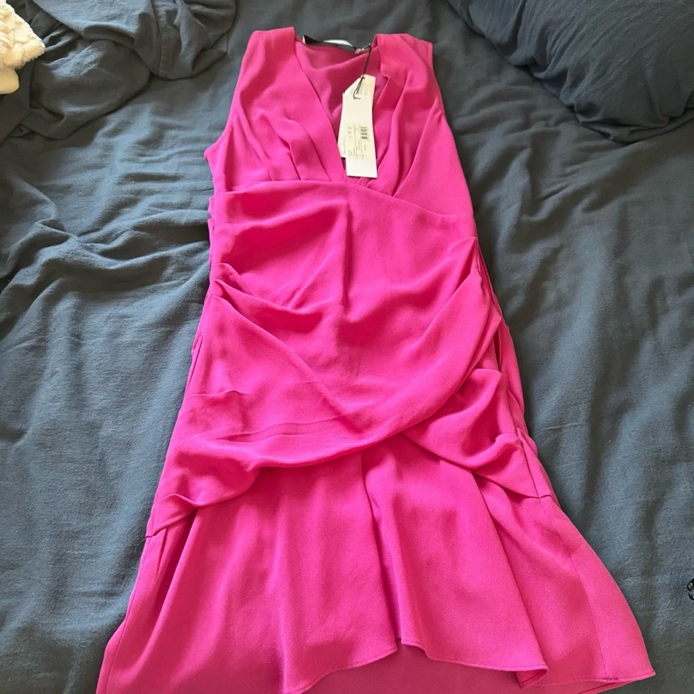 IRO Fuchsia Sleeveless V-Neck Draped Mini Dress - Picture 2 of 6